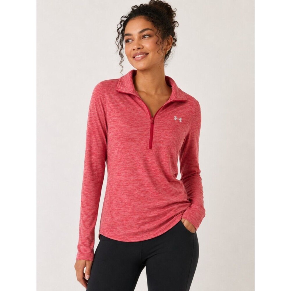 Under Armour Pink Heathered Half Zip Athletic Top L